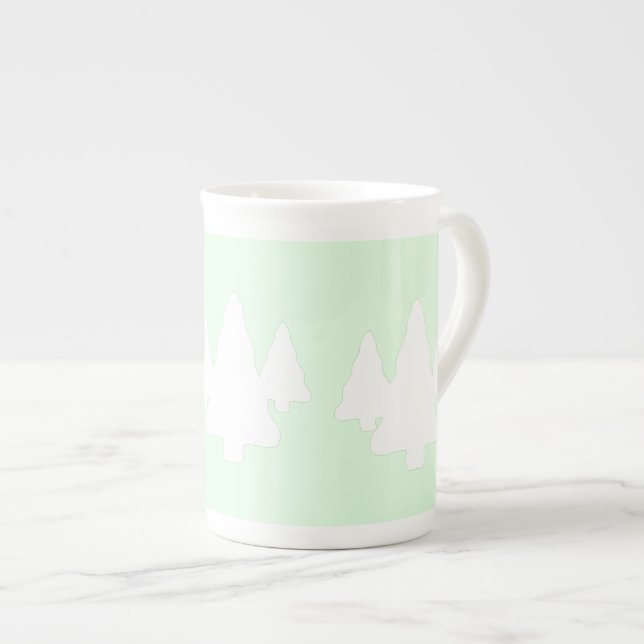 White Trees On Pale Green  Bone China Mug (Front Right)