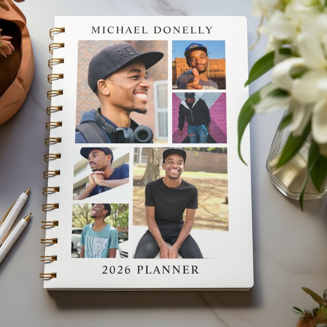White Trendy 6 Photo Collage Yearly Planner (Creator Uploaded)