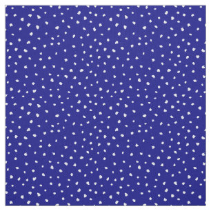 White Trendy Modern Abstract Dots on Navy Blue Fabric