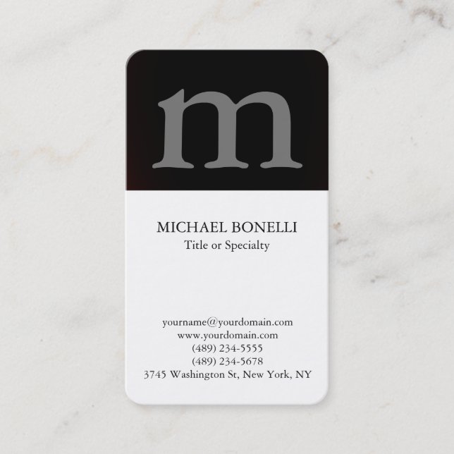 White trendy modern grey monogram business card (Front)