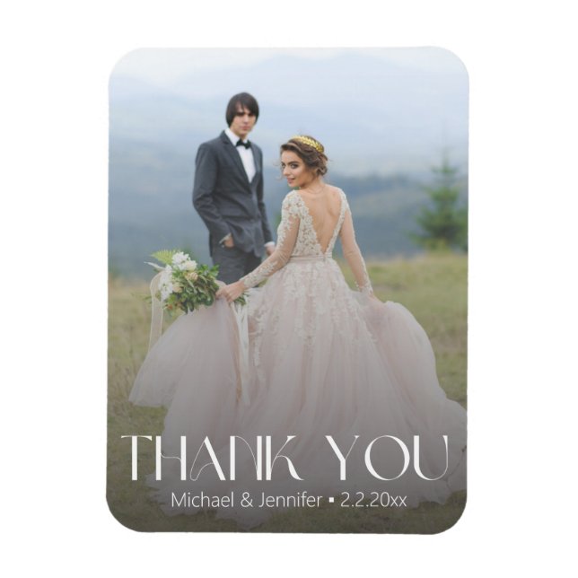 white trendy typography wedding photo thank you  magnet (Vertical)