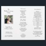 White Tri-fold Photo Template Wedding Program<br><div class="desc">Tri-fold wedding program template with photo of the couple.  White paper with black text will be folded like an accordion after purchase.  Print three sections and upload a picture which will appear on the front.  Simple,  neutral palette will match any wedding theme.</div>
