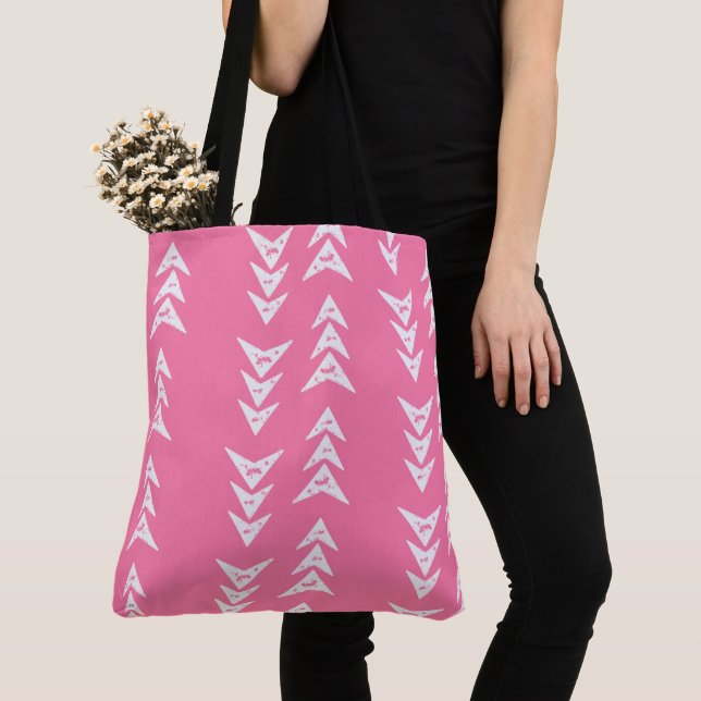 White Triangle Magenta Tote Bag (Close Up)