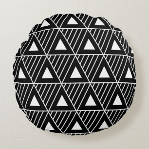 White Triangles Modern Pattern Custom Background Round Cushion