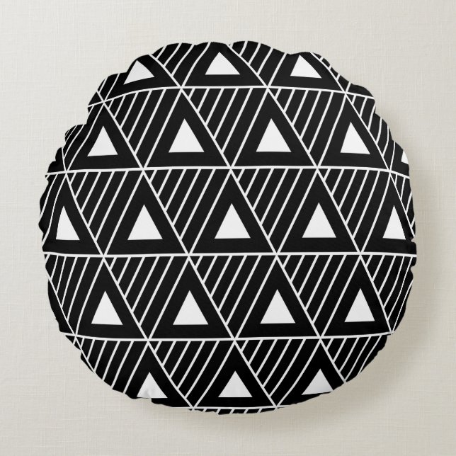 White Triangles Modern Pattern Custom Background Round Cushion (Front)