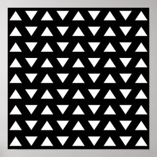 White Triangles on Black. A geometric Pattern. Poster