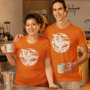 White Tribal Art Killer Whale Logo Orca Orange T-Shirt