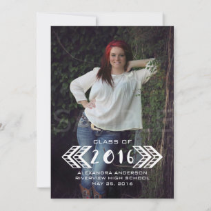 White Tribal Aztec Photo Graduation Announcement