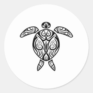 White Tribal Hawaiian Tattoo Boho Sea Turtle Classic Round Sticker