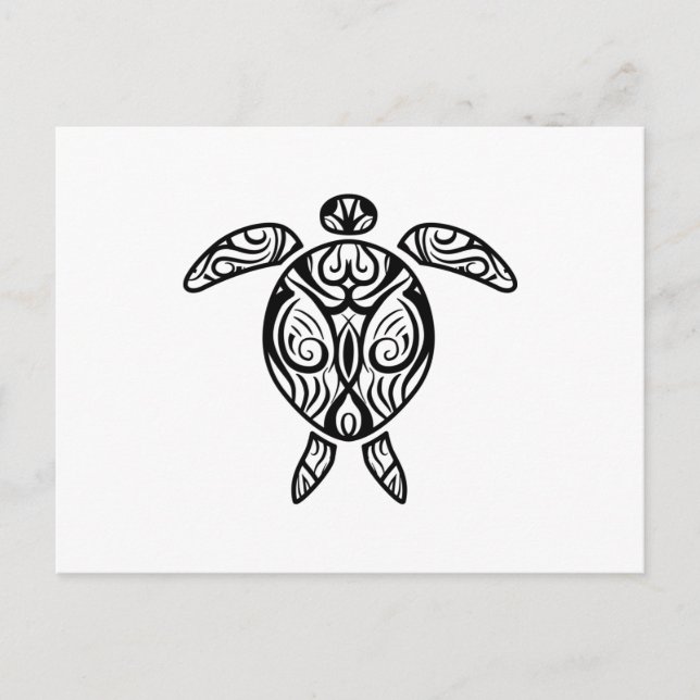 White Tribal Hawaiian Tattoo Boho Sea Turtle Postcard (Front)