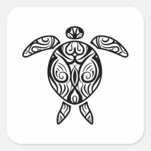 White Tribal Hawaiian Tattoo Boho Sea Turtle Square Sticker