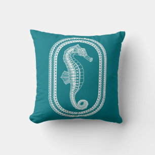 White Tribal Seahorse Cushion