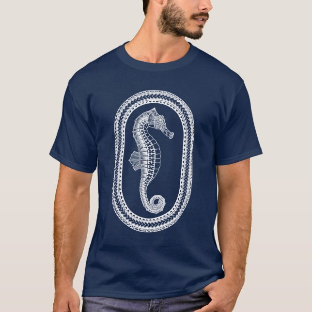 White Tribal Seahorse T-Shirt (Front)