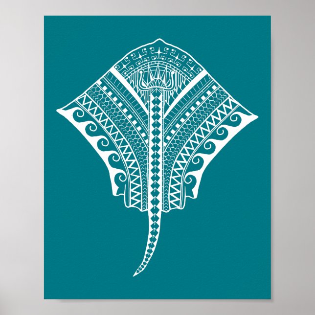 White Tribal Stingray Poster (Front)