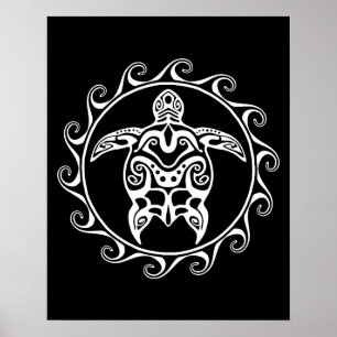 White Tribal Turtle Poster