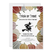 White Trick or Treat Spooky Flying Witch Pumpkins