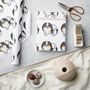 White Tricolor Pomeranian Cute Cartoon Dog Pattern Wrapping Paper