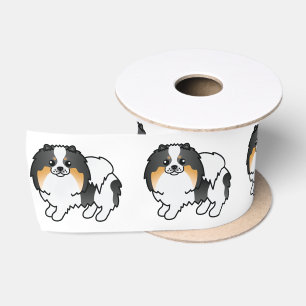 White Tricolor Pomeranian Cute Cartoon Dog Satin Ribbon