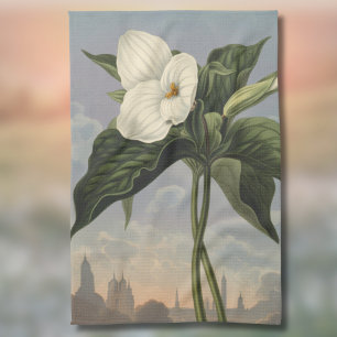 White Trillium Flower in Temple of Flora Style Tea Towel