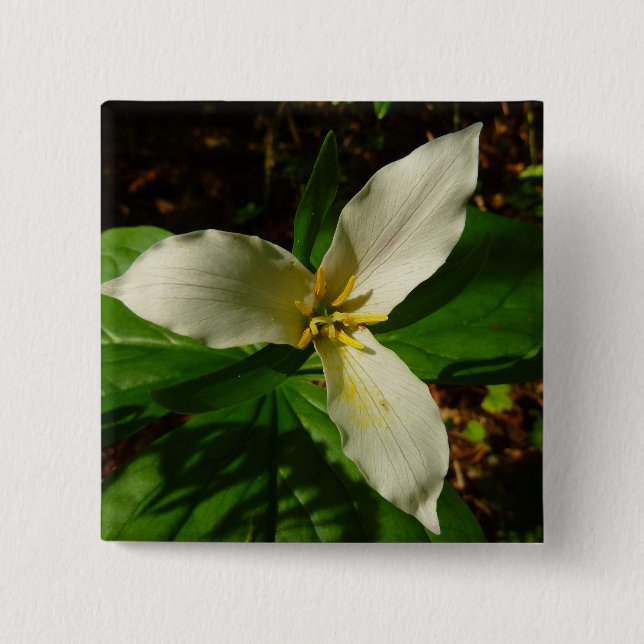 White Trillium Flower Spring Wildflower 15 Cm Square Badge (Front)