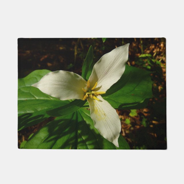 White Trillium Flower Spring Wildflower Doormat (Front)