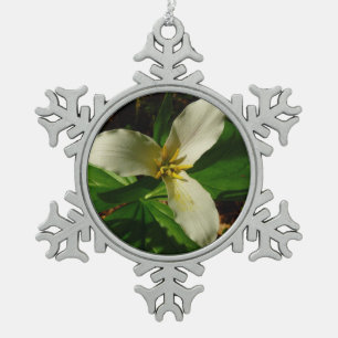 White Trillium Flower Spring Wildflower Snowflake Pewter Christmas Ornament