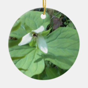 white trillium with greenry ceramic tree decoration