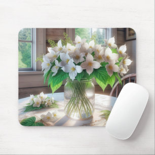 White Trilliums In a Vintage Glass Jar Mouse Mat