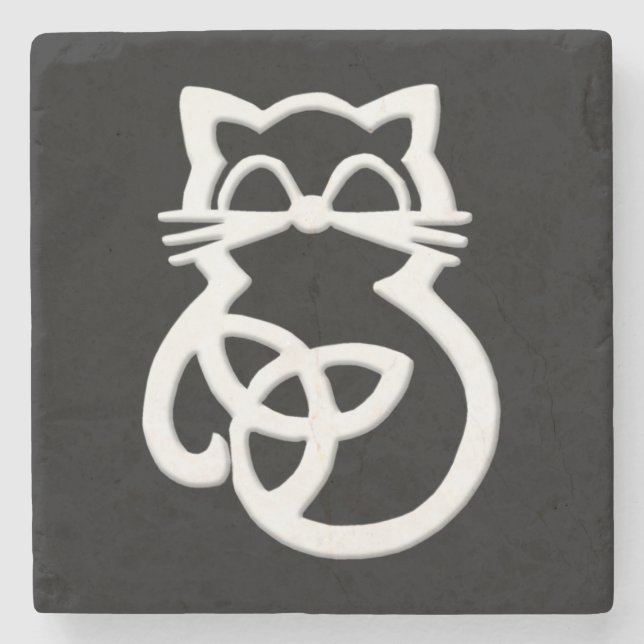 White Trinity Knot Celtic Cat Coaster (Front)