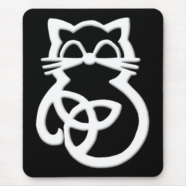 White Trinity Knot Celtic Cat Mousepad (Front)