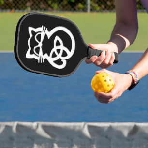 White Trinity Knot Celtic Cat Pickleball Paddle