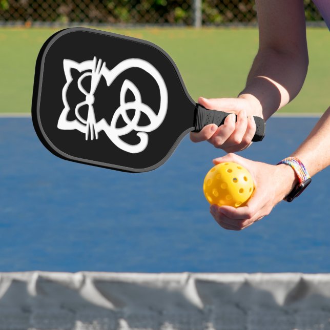White Trinity Knot Celtic Cat Pickleball Paddle (Insitu)