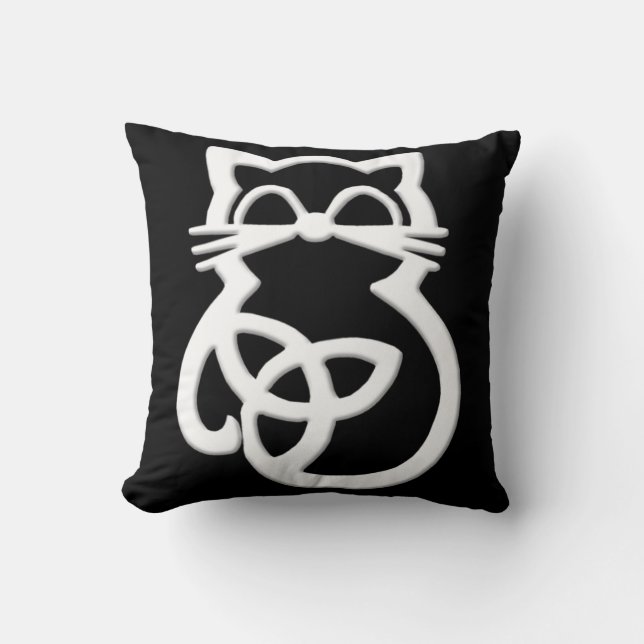 White Trinity Knot Celtic Cat Throw Pillow (Front)