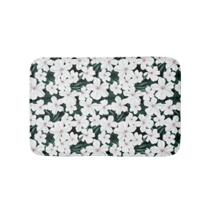 White Tropical Flowers Pattern Bath Mat