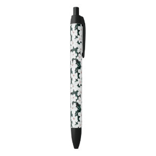 White Tropical Flowers Pattern Black Ink Pen