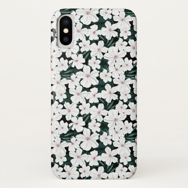 White Tropical Flowers Pattern Case-Mate iPhone Case (Back)