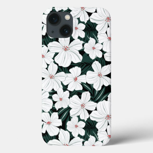 White Tropical Flowers Pattern Case-Mate iPhone Case (Back)
