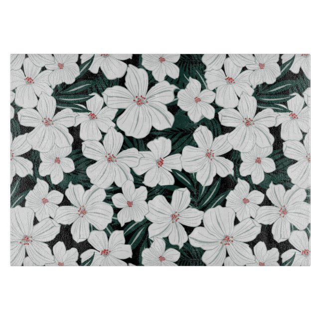White Tropical Flowers Pattern Cutting Board (Front)