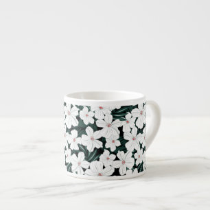 White Tropical Flowers Pattern Espresso Cup
