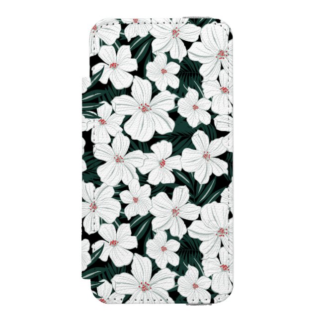 White Tropical Flowers Pattern Incipio iPhone Wallet Case (Folio Front)