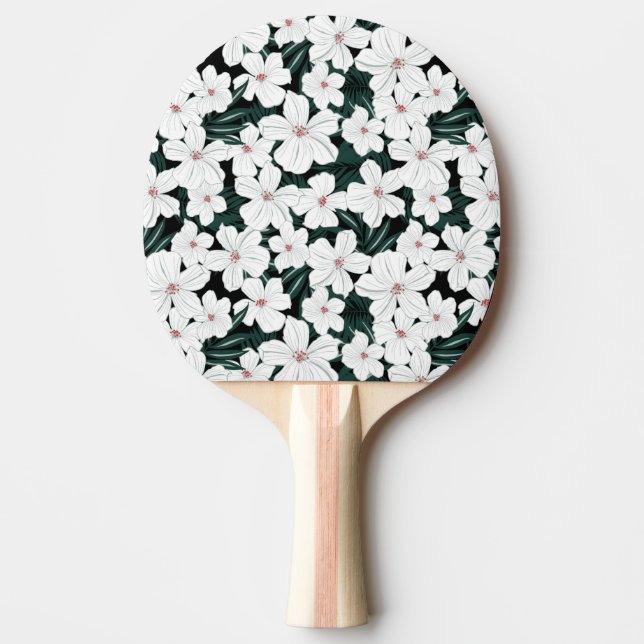 White Tropical Flowers Pattern Ping Pong Paddle (Front)