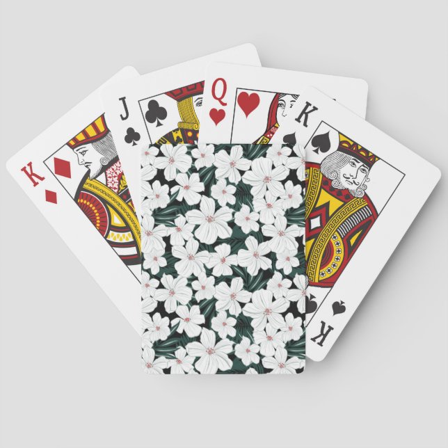 White Tropical Flowers Pattern Playing Cards (Back)