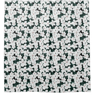 White Tropical Flowers Pattern Shower Curtain