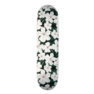 White Tropical Flowers Pattern Skateboard