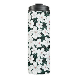 White Tropical Flowers Pattern Thermal Tumbler