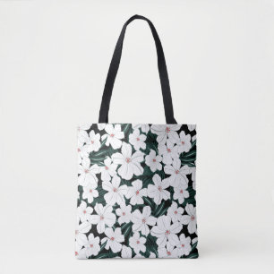 White Tropical Flowers Pattern Tote Bag
