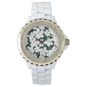 White Tropical Flowers Pattern Watch