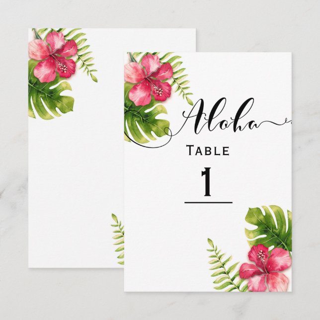 White Tropical Hibiscus Chic Wedding Table Number (Front/Back)
