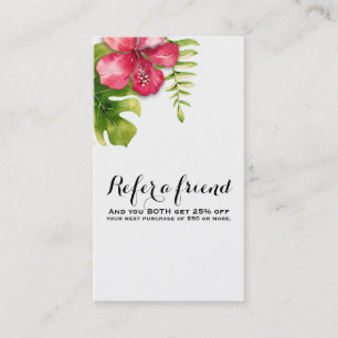 White Tropical Hibiscus Leaves Chic Refer a Friend Referral Card