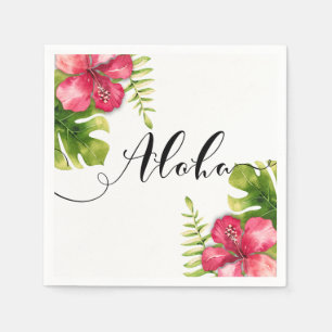 White Tropical Hibiscus Leaves Chic Wedding Aloha Napkin